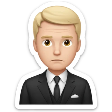 white man in formal suit in thought, in thought, raised eyebrow sticker