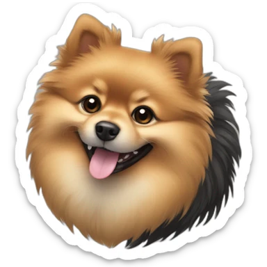 smiling black and tan fluffy pomeranian sticker