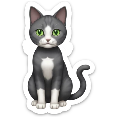 full body view of beautiful female dark grey cat with green eyes, white toes and white patch on chest sticker