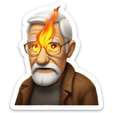 Really cool old man with fire behind him sticker