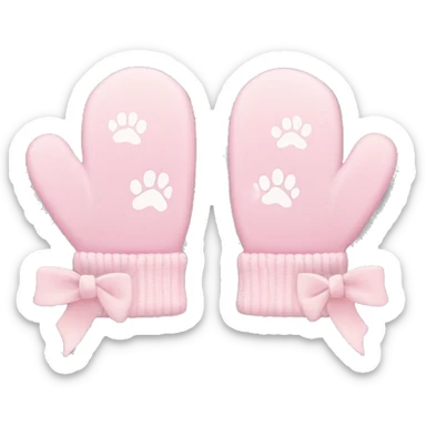 pale pink mittens with paw print and pale pink bow sticker