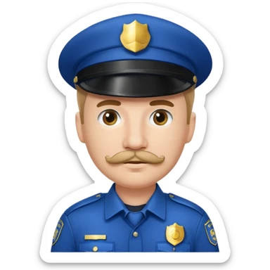Male police officer wearing white cap, mustache, realistic portrait sticker