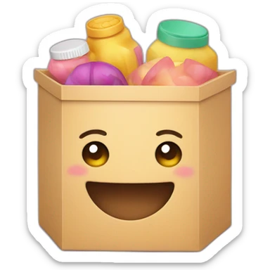 Create a whimsical storage box illustration featuring a cute face sticker