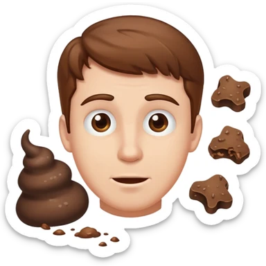 white man with brown hair playing with poop sticker