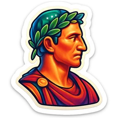 Julius Caesar as a retro sticker, side profile, laurel wreath, classic Roman attire, retro sticker style sticker