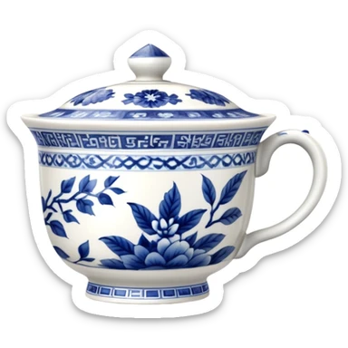 traditional Chinese tea cup with blue and white porcelain design without handle sticker