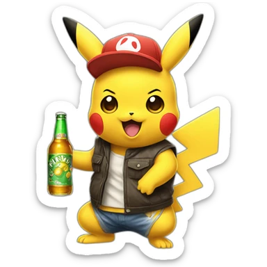 pikachu raver with 86-beer sticker