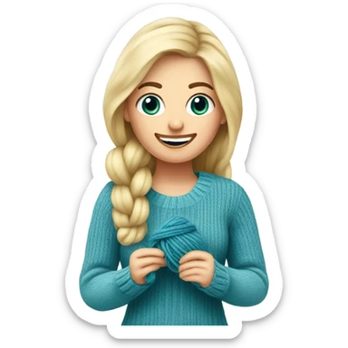 beautiful finnish blonde woman knitting a sock sticker