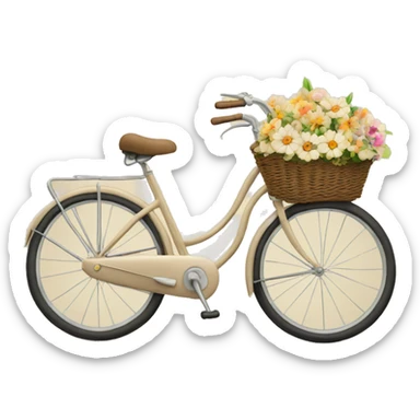 Vintage beige bike with a basket and flowers  sticker