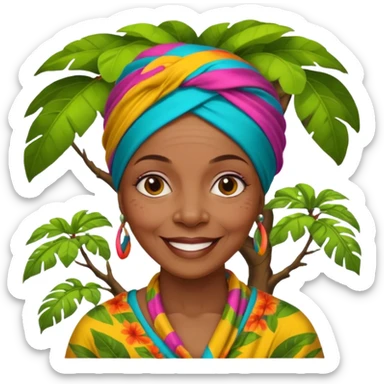 an old black woman with jungle tree sticker