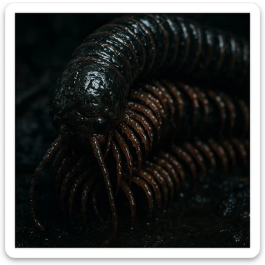 a very disgusting millipede, highly detailed, slimy, unsettling, close-up view sticker