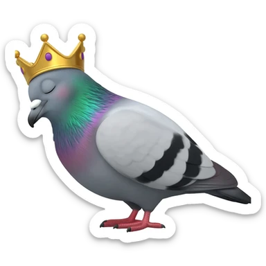 pigeon sleeping with a crown sticker