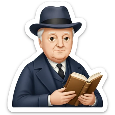 Sir John Betjeman holding a book sticker