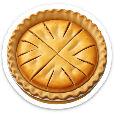 round baked pie, golden crust with subtle top pattern sticker