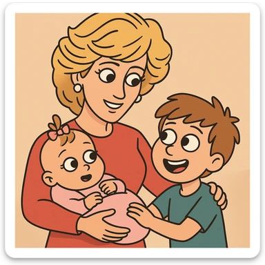 Princess Diana a baby Girl mom and a boy holding the baby sticker