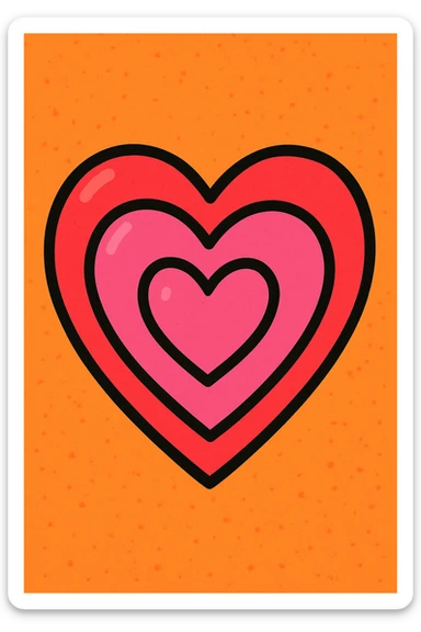 three layered pink hearts, each heart larger than the one inside, suggesting growth, vibrant cartoon style sticker