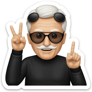 Some white old guy with a mask on and black shades with it also holding up the middle fingers sticker