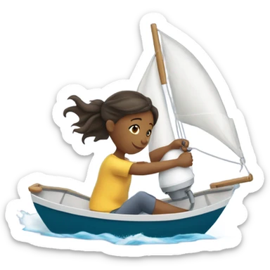 Girl using hair dryer to dry sail of boat sticker