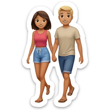 couple walking on the beach sunset in backgrounf sticker