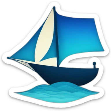 a blue sailing boat silhouette on a sea background  sticker