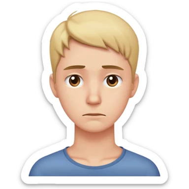 person with a concerned face, hand on the side of the neck, looking down sticker