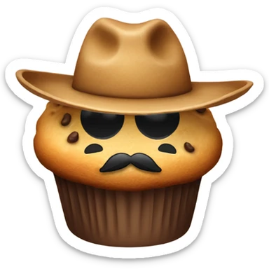 Muffin with mustache wearing a cowboy hat sticker