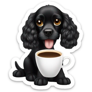 Black cocker spaniel drinking capucino sticker