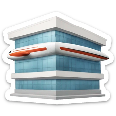 Building with a plane halfway inside of it sticker