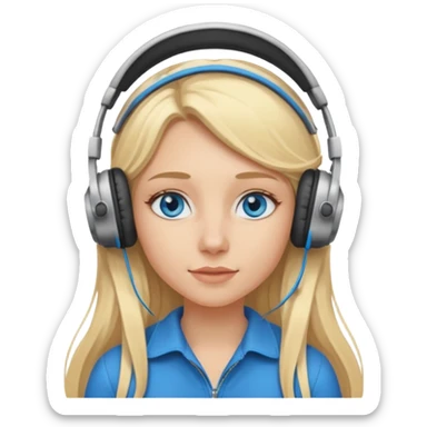 a blonde girl with long hair and blue eyes on a plane sticker