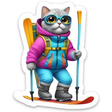 British shorthair cat skiing sticker