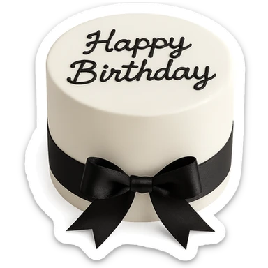 white birthday cake with black ribbons, remove background sticker