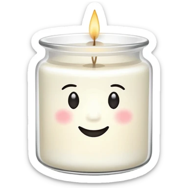 minimal flat emoji of a white scented candle in a glossy white glass jar with the write “cotton”, soft warm glow, clean vector style, elegant and modern, transparent background lux style sticker