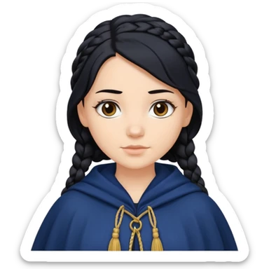 braid black hair, white girl, dark blue cloak sticker
