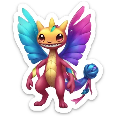 Shiny colorful Fakémon with ribbons sticker
