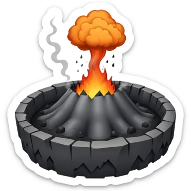 A smoking crater releasing dark ash clouds. sticker