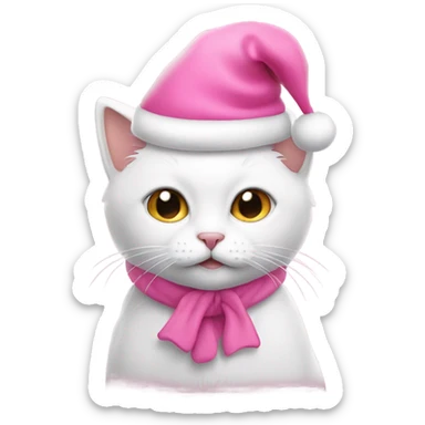 White cat wearing pink Santa hat and pink Santa clothes sticker