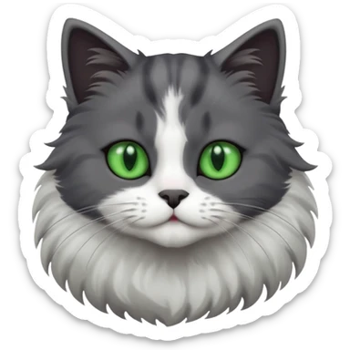 one dark grey and white cat and one completely solid dark grey cat with green eyes and only white paws sticker