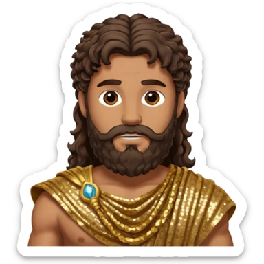 Hercules, God of Heroes from Roman Deities with long dark brown wavy hair and beard, bronze sequin toga sticker