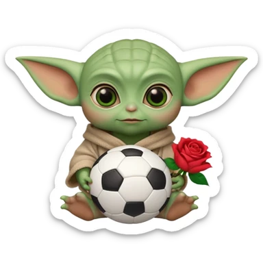 baby yoda holding soccer ball with roses sticker