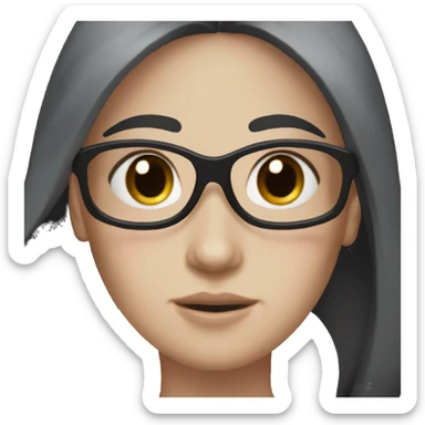 a pale girl with long black hair, black eyes with freckles wearing a black vest, face mask sticker