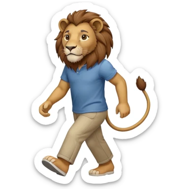 anthropomorphised lion in casual clothes walking upright, relaxed pose sticker