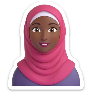 memoji style emoji of a woman in a hijab, dark skin tone, happy sticker