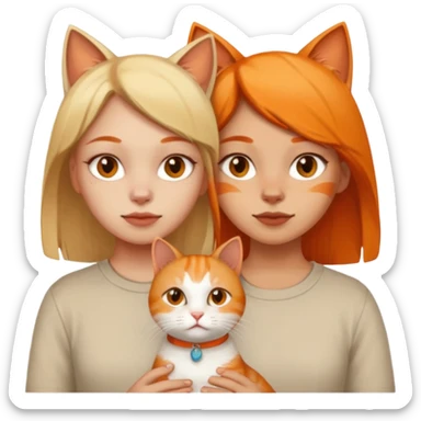 Two dirty girls with white and orange cat sticker
