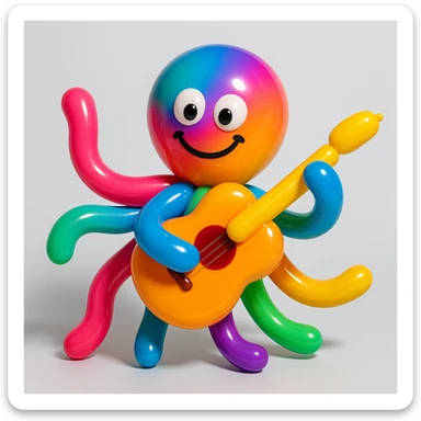 happy octopus with multiple arms playing guitar sticker