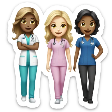 Three white girls one brunette two blonde in scrubs  sticker