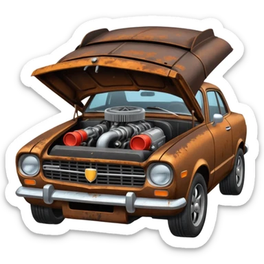 Car with open hood sticker