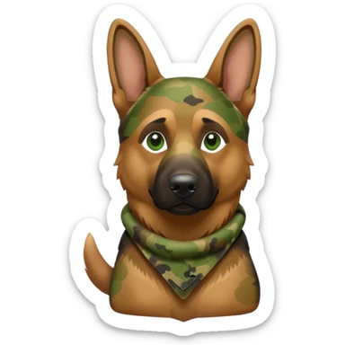 German shepherd wearing camo sticker