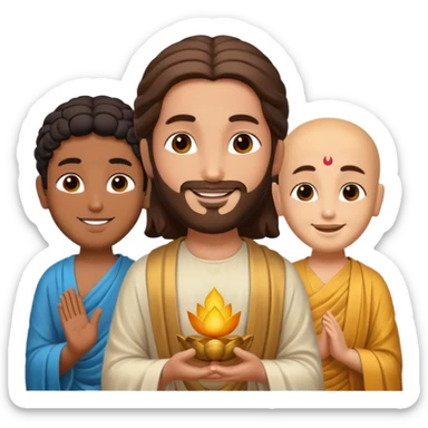 create an emoji of Jesus Budha and Krishna together sticker
