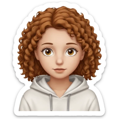 Una ragazza con una felpa semplice bianca,ha gli occhi marroni,i capelli marroni chiaro , c’è gli ha lunghi e ricci ma non troppo e ha le ciglia sticker