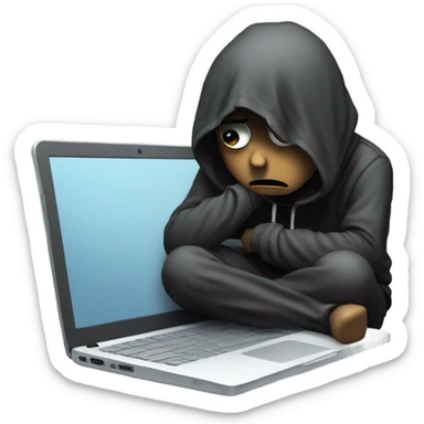 Emo that’s sad crying with a dead laptop  sticker